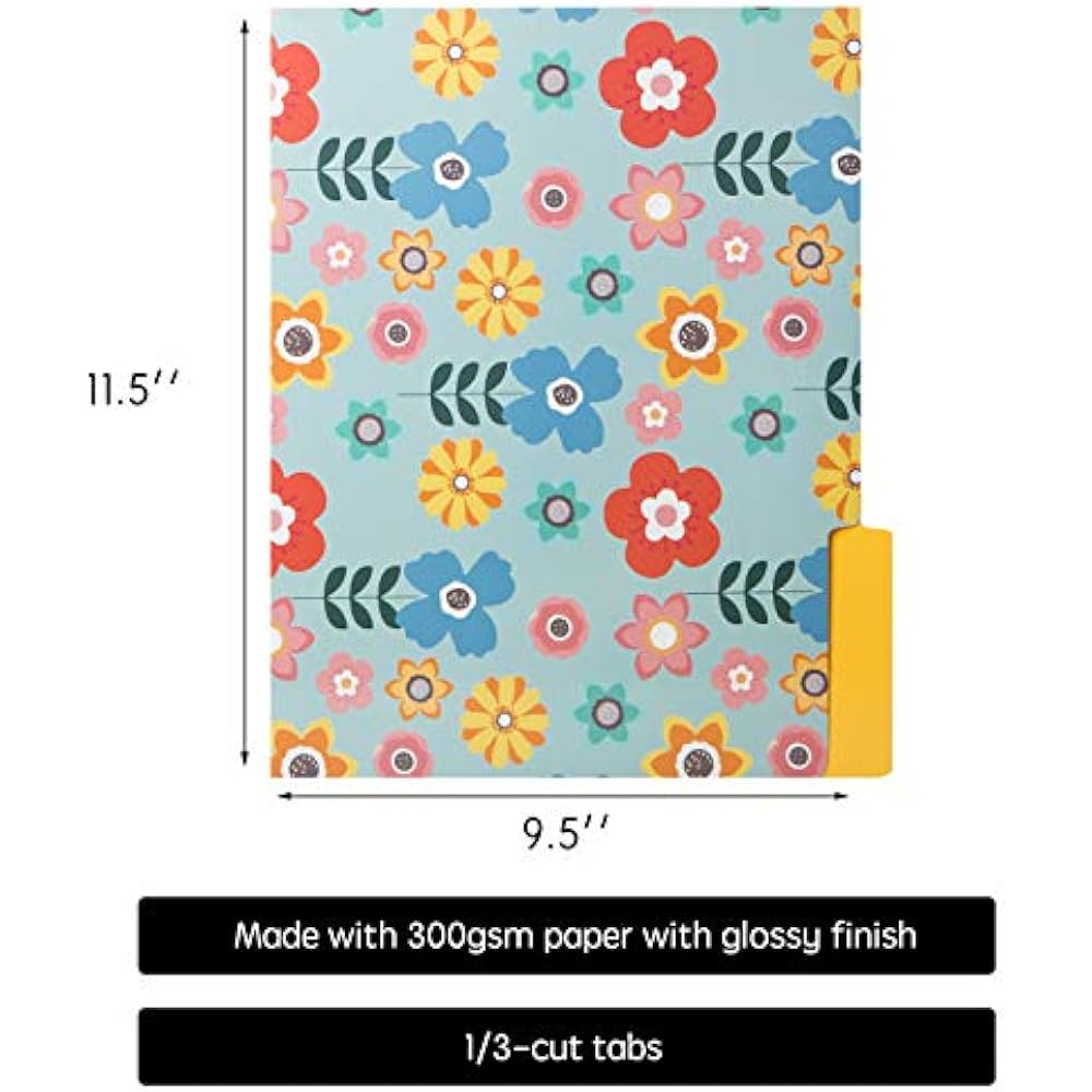 12 Cute File Folders Floral " Colored In Vibrant Colors Decorative
