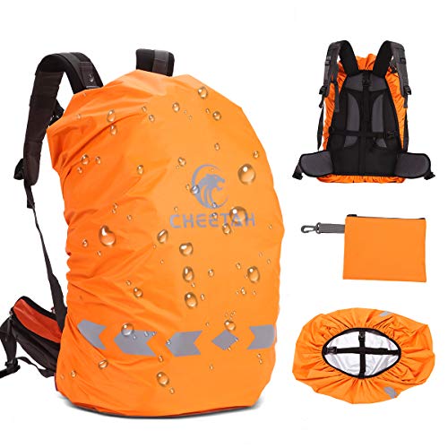 Cheetah Outdoor 100% Waterproof Backpack Rain Covers (45L-80L) with Adjustable Anti-Slip Cross Buckle Strap and Reflective Strip, Durable Strengthened Layer for Hiking, Hunting, Biking Orange-M