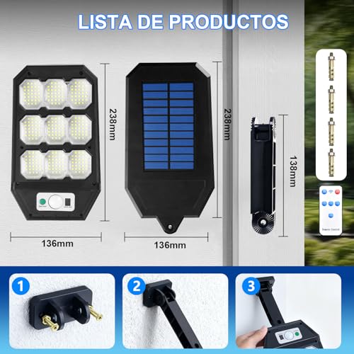FURRIFIC Luces Solares para Exterior, 2 Paquetes 279 LED 1000 Lúmenes Lámpara Solar con Sensor de Movimiento, Impermeable IP65 de Iluminación Segura para Jardín, Patio, Terraza, Hogar
