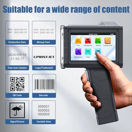 UPRINTJET Portable Inkjet Printer, BT-HH6205B Portable Inkjet Coding Machine with Quick Drying Ink Cartridge for Logo Text Date Batch Number QR Code Barcode