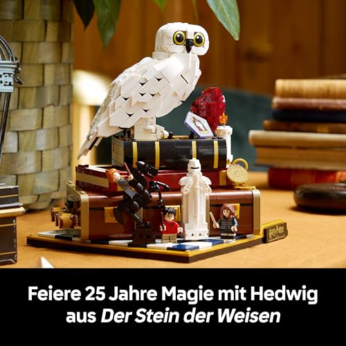 Harry Potter Stein der Weisen - Sammleredition - DIY Deko - Modellbau mit Miniatur Filmszenen - Hedwig Eulenfigur, 3 Minifiguren - Geschenk für Männer, Frauen und Fans - 76466