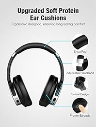 Otium   Auriculares Bluetooth con cancelación de ruido, estéreo de alta fidelidad, auriculares inalámbricos con micrófono, cómodos almohadillas de proteínas, más de 20 horas de tiempo de reproducción para viajes, trabajo, TV, ordenador, teléfono 1 Negro