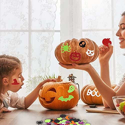 AMOR PRESENT Halloween Foam Stickers, 500 PCS Glitter Foam Craft with Witch Hat Self Adhesive Shape Craft for Kids Toddlers 3D Stickers for Pumpkin Decor, Cards, Craft Projects, Halloween Party Decorations