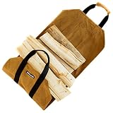 Angry Beaver Waxed Canvas Firewood Carrier Log Tote, Fireplace Wood Accessory, Heavy Duty Eco-Friendly Wood Canvas Sling
