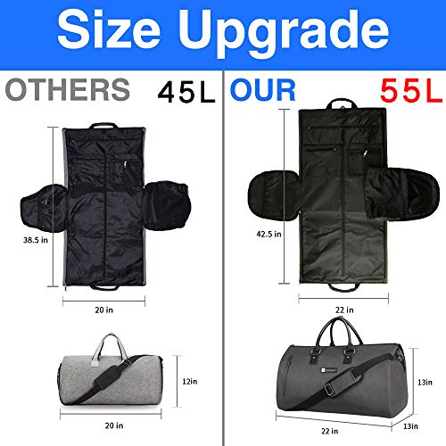 Large Garment Duffle Bag Convertible Fit Suit Weekend Travel Carrier with Quick Access Shoe Poch, Black - Thumbnail 4