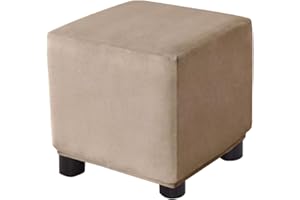Bifaunvogel Ottoman Cover Square Velvet Storage Ottoman Slipcovers Thick Stretch Footrest Foot Stool Covers Protector with Elastic Band(Small-Camel)