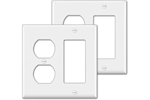 [2 Pack] BESTTEN 2-Gang Combination Wall Plate, 1-Duplex/1-Decor, Standard Size, Unbreakable Polycarbonate Outlet and Switch 