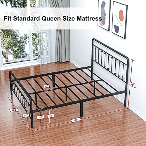 Metal Bed Frame with Vintage Headboard and Footboard, Noillats Solid