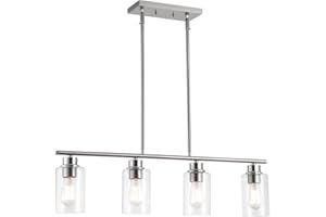 mavcadonf Kitchen Island Light, 4-Light Pendant Lighting, Farmhouse Dining Room Light Fixtures for Kitchen Island Dining Living Room, Brushed Nickel with Clear Glass Shade