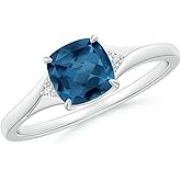 Angara Natural London Blue Topaz Ring for Women | Split Shank Cushion London Blue Topaz Solitaire Ring in 14K Solid Gold/Platinum | December Birthday, Anniversary, Gemstone Jewellery Gift