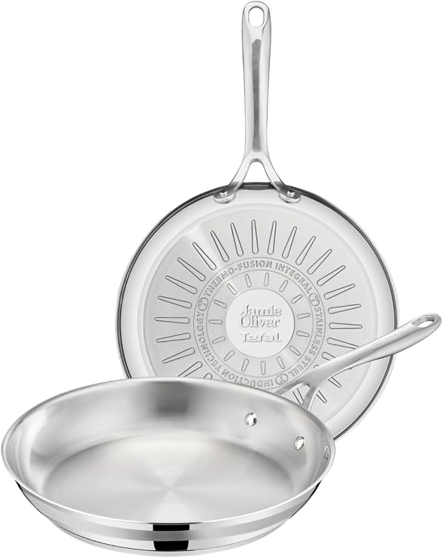 Jamie Oliver - Conjunto de 2 tabuleiros de 24/28 cm, Indução Adequado, sem revestimento antiaderente, Thermo-Fusion, seguro para máquina de lavar loiça e forno, aço inoxidável