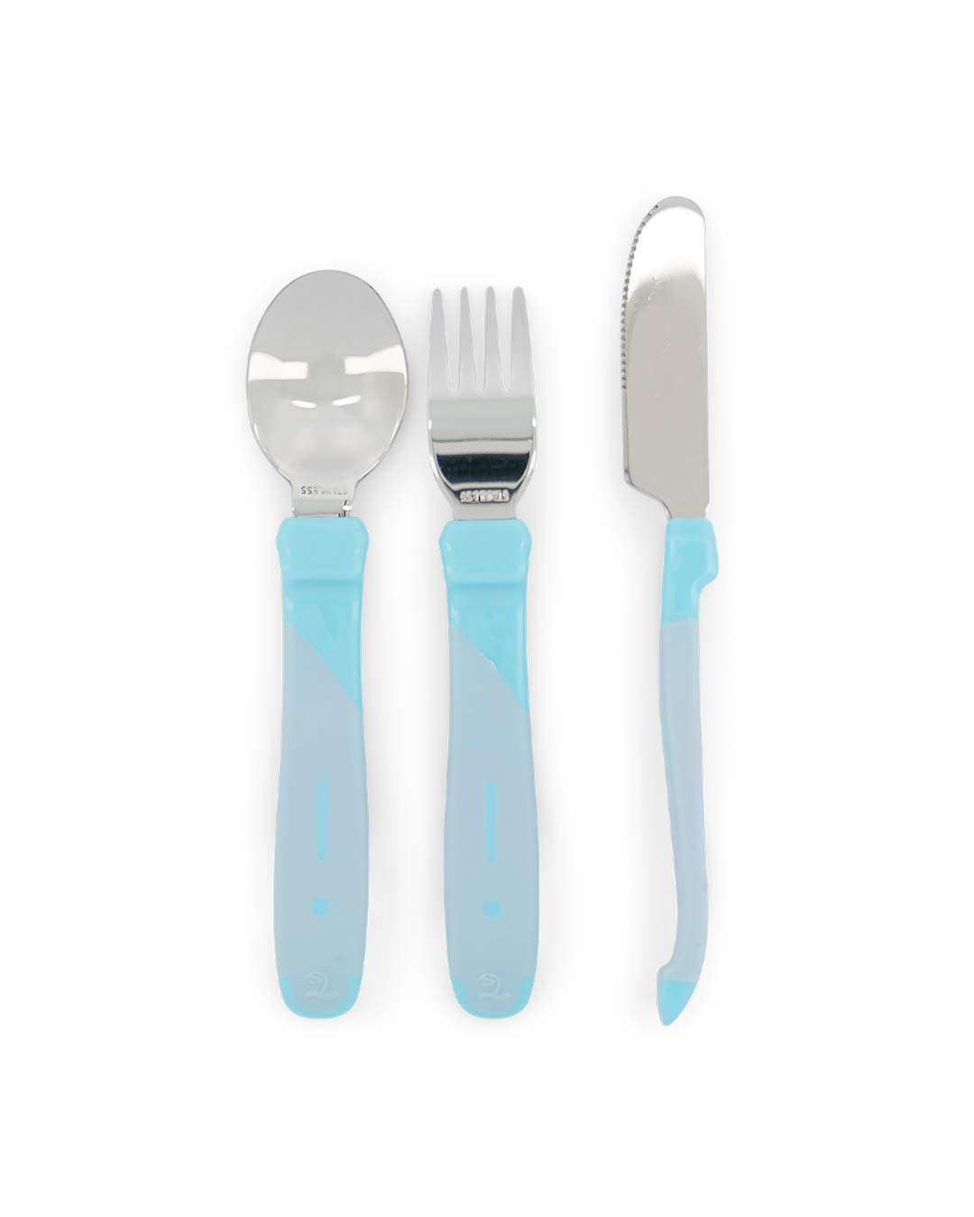 Twistshake Stainless Steel Baby Cutlery Set | Baby Spoon + Baby Fork + Baby Knife | BPA-Free Baby Weaning Set for Children | Learning Cutlery Set for Kids | 12 m+ | Pastel Blue
