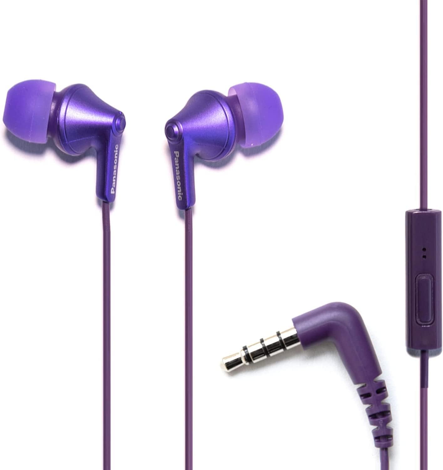 Panasonic ErgoFit Wired Earbuds with Microphone, 3.5mm Jack Headphones with Mic and Call Controller, Ergonomic Custom-Fit Earpieces (S/M/L), for Phones and Laptops - RP-TCM125-VA (Metallic Purple)