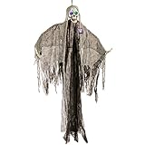 Halloween Haunters Hanging 5 Foot Scary Skeleton Reaper Ghost with Flashing Multi-Color LED Eyes Prop Decoration - Haunted House Graveyard Entryway Party Display