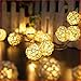 Goodia Battery 1.2M 10 LED 4cm White Rattan Ball String Lights for Indoor,Bedroom,Curtain,Patio,Lawn,Landscape,Fairy Garden,Home,Wedding,Holiday,Christmas Tree,Party(Warm White)