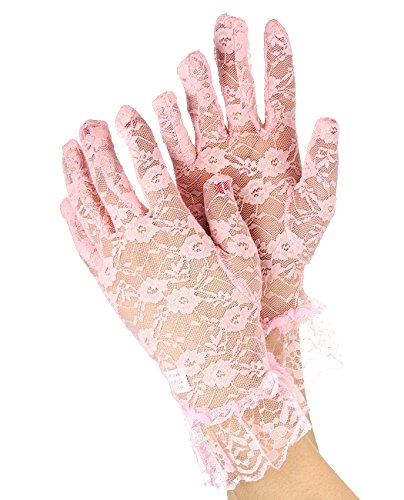 NYFASHION101 Solid Color Classy Elegant Formal Wrist Ruffle Length Lace Gloves, Light Pink