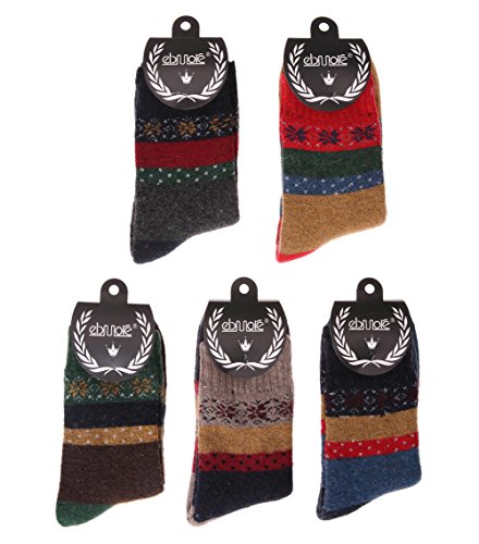 Womens Wool Socks Thick Heavy Thermal Cabin Fuzzy Winter Warm Crew Socks For Cold Weather 5 Pack (snowflake) - Thumbnail 6