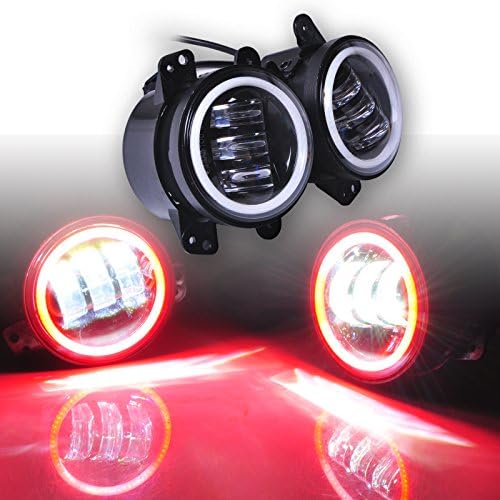 Ohmu Jeep Wrangler JK TJ Fog Light 4 Inch Round 60W Cree LED Fog Light White Lamp DRL &amp; Red Halo Bulb Angle Eyes for Jeep Wrangler JK TJ LJ Headlight Trackor Auto Driving Accessoires (Red)