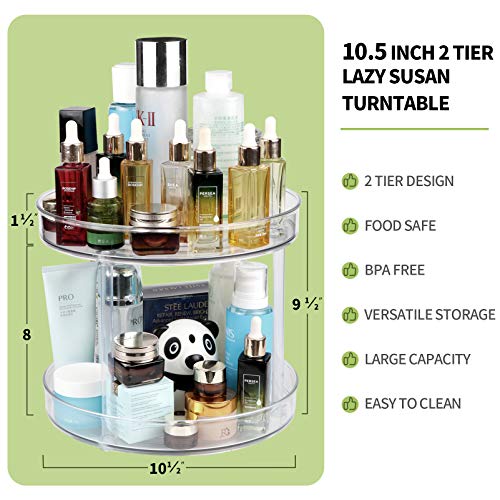 2Tier Lazy Susan, Clear Spinning Storage Container Bins 10.5” Round