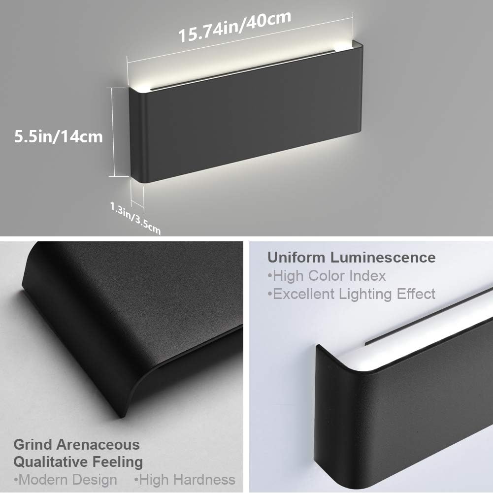 Aipsun 15.75in Matte Black Modern Vanity Light Up and Down LED Vanity Light for Bathroom Wall Lighting Fixtures (White Light 5000K) - - 