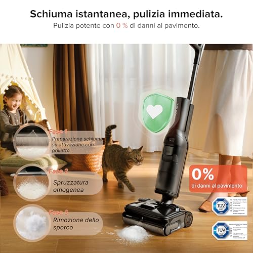 F25 ACE Pro Aspirapolvere Lavapavimenti Senza Fili, 25000Pa, JetFoaming Anti-Macchie, Rullo Anti-Groviglio, Design 180° a Piatto, Autopulizia Acqua Calda e Asciugatura, 60 min