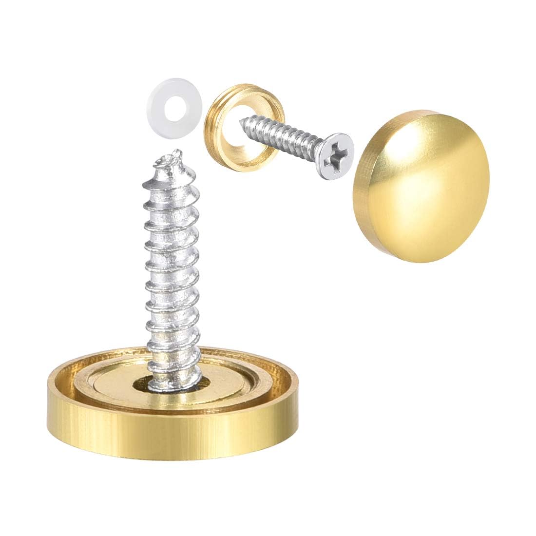 TOP-VIGOR 8Pcs Mirror Screws, 16mm brass Mirror Screws Cap Nail with Washers, Decorative Cap Covers Polished Mirror Nails for Mirrors, Furniture Fittings, Tables, Wardrobes, Glass, Gold