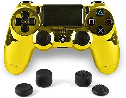 PS4 Dualshock 4 Full Controller with Custom Chrome Gold Shell, Bundled with 4 Custom Thumbstick Covers ( GOLD BAG )