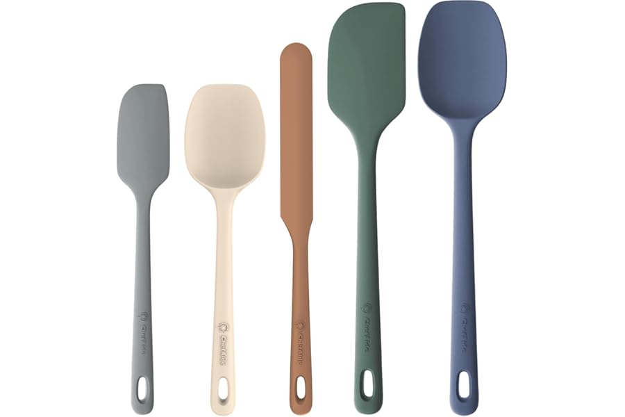 ChefAide 5 Pieces Silicone Spatula Set, Food Grade Rubber Spatula, Upgrade Strong Handle with Ergonomic Grip, Heat Resistant Book