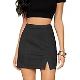 Sheface Women's Faux Suede Wrap Hip Short Skirt High Waist Zipper Side Split A-Line Mini Bodycon Skirt