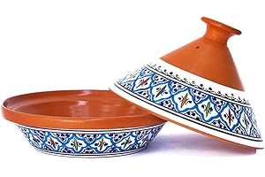 Kamsah Tagine Pot for Flavor Enrichment - Clay Pot for Cooking (10”, 2.6 QT) -Moroccan Ceramic Pots for Cooking w/Lid & Serving Bowl -Medium Handmade Cookware, Bohemian Turquoise, Non-Stick, Lead-Free