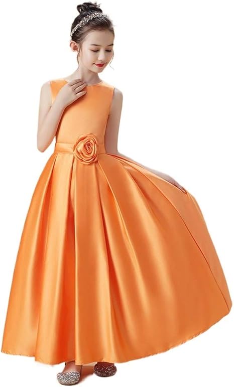 Amazon Co Jp 子供ドレス キッズドレス ピアノ発表会 ドレス 160 中学生 ワンピース 子供 ドレス ピアノ 女の子 フラワーガール ノースリーブ Aライン プリーツ お花付き ロングドレス プリンセスドレス オレンジ パーティードレス 結婚式 七五三 お呼ばれ 卒業式