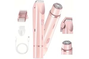 KOYYTO Bikini Trimmer for Women, Electric Shaver and Razor Rechargeable 2-in-1 Body and Facial Epilator, Dual Heads for Painless Trimming of Pubic Hair, Face, Underarms and Legs, Summer Gift