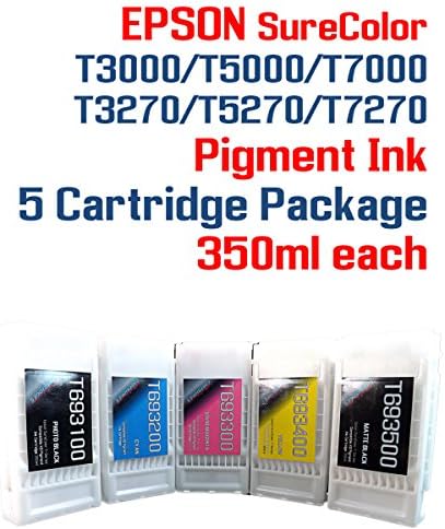 5 cartridge package - SureColor T3000, T3270, T5000, T5270, T7000, T7270 printers Compatible Pigment ink cartridges 350ml each color