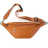 Babs + Birdie The Riley | Woven Leather Sling | Stylish Compact Crossbody Bag with Adjustable Strap & Gold Hardware | Everyday Vegan Leather Travel Bag for Women | Brown