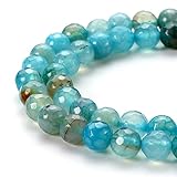 BEADNOVA 8mm Faceted Natural Blue Fire Agate Gemstone Gem Loose Beads Approx 16 inch 48~50pcs/ Strand for Jewelry Making