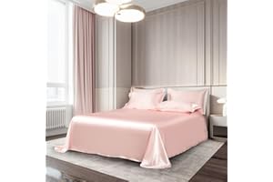 JUWENIN Satin Flat Sheet, Luxury and Silky Soft Bed Top Sheet Only (Pink, Twin)