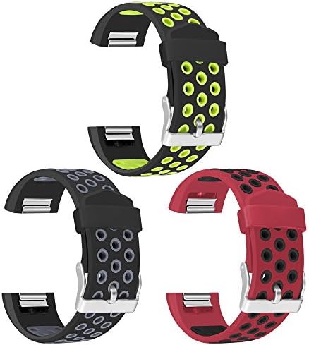 For Fitbit Charge 2 bands, Mosstek 3 Pack Breathable Silicone Replacement Sport Bands with Air Holes for Fitbit Charge 2 Smartwatch Fitness