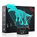Dinosaur 3D Night Light Table Desk Lamp, Elstey 7 Colors Optical Illusion Touch Control Lights with Acrylic Flat & ABS Base & USB Cable for Christmas Gift
