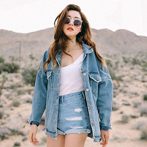 Women's Denim Jacket,Toponly Retro Women Turn-down Collar Oversize Loose Jacket Casual Denim Jeans Coat Outwear (blue, XL)