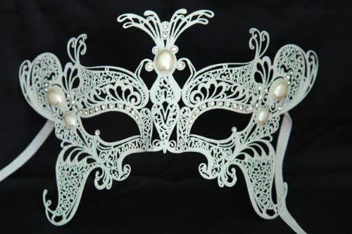Venetian Grand Majestic Swan Design Laser Cut Masquerade Mask Vibrantly Decorated and Intricately Detailed w/ Diamonds and Pearls