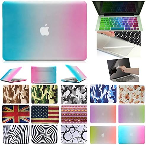 Coosbo - 4in1 Fashion Matte Patterns Hard Case Cover for 12" 12.5" Apple Mac Macbook + Keyboard skin + screen protector film + Touchpad Stickers (12" Macbook (Model:A1534), Rainbow-Blue Pink)