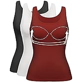 Tank Top with Built in Bra Cup for Women Casual Wide Strap Sleevless Layer Camisole Yoga Top Pack S-3XL