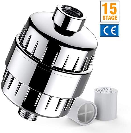 KOLLIEE Universal Shower Filter for Hard Water Replaceable Shower Water Filter with 2 Replacement Cartridge 15 Stage Showerhead Filters