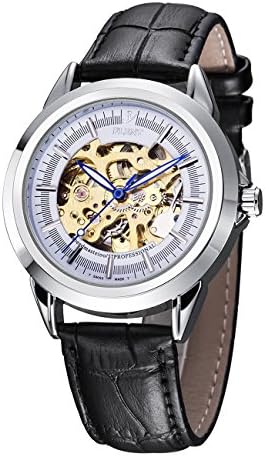 Qiyan Mens Automatic Wrist Watch Skeleton Watch Leather Band