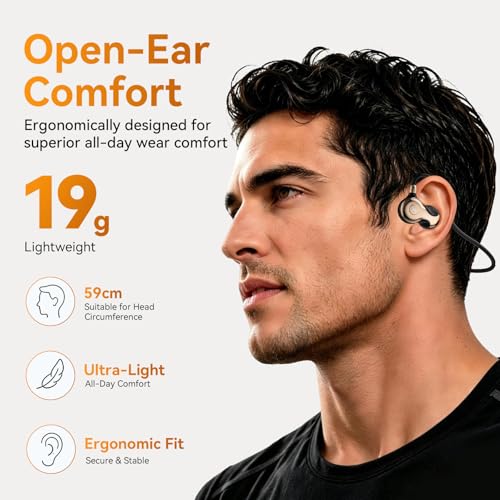 OHAYO Running Headphones Wireless, Open Ear Headphones Wireless, Bluetooth V6.0 Earphones, Noise Cancelling Mics, IPX7 Waterproof,10h Playtime for Running, 2h Magnetic Fast Charging