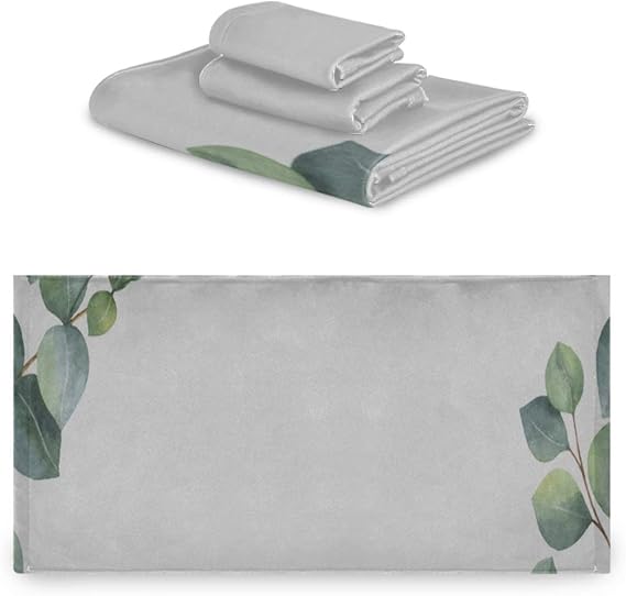 Bathroom Towel Set Decorative Eucalyptus Leaves Green