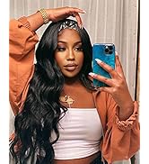 Headband Wigs for Black Women Synthetic Glueless Long Black Wig Natural Looking Wavy Wigs with He...