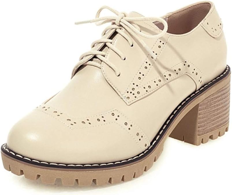 Womens Oxfords Shoes Classic Laceup Vintage Round Toe Chunky Mid Heel