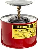 Justrite 10208 2 Quart, 7.25" H, 7 3/8" O.D, Premium Coated Steel Plunger Can with Brass and Ryton Pump Assembly