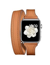 Elobeth 1.496 in 1.575 in correa de cuero genuino doble envoltura delgada pulsera hebilla de metal diseñado compatible con Apple Watch 1.575 in 1.496 in Series 4 3 2 1, doble recorrido 1.575 in 1.496 in